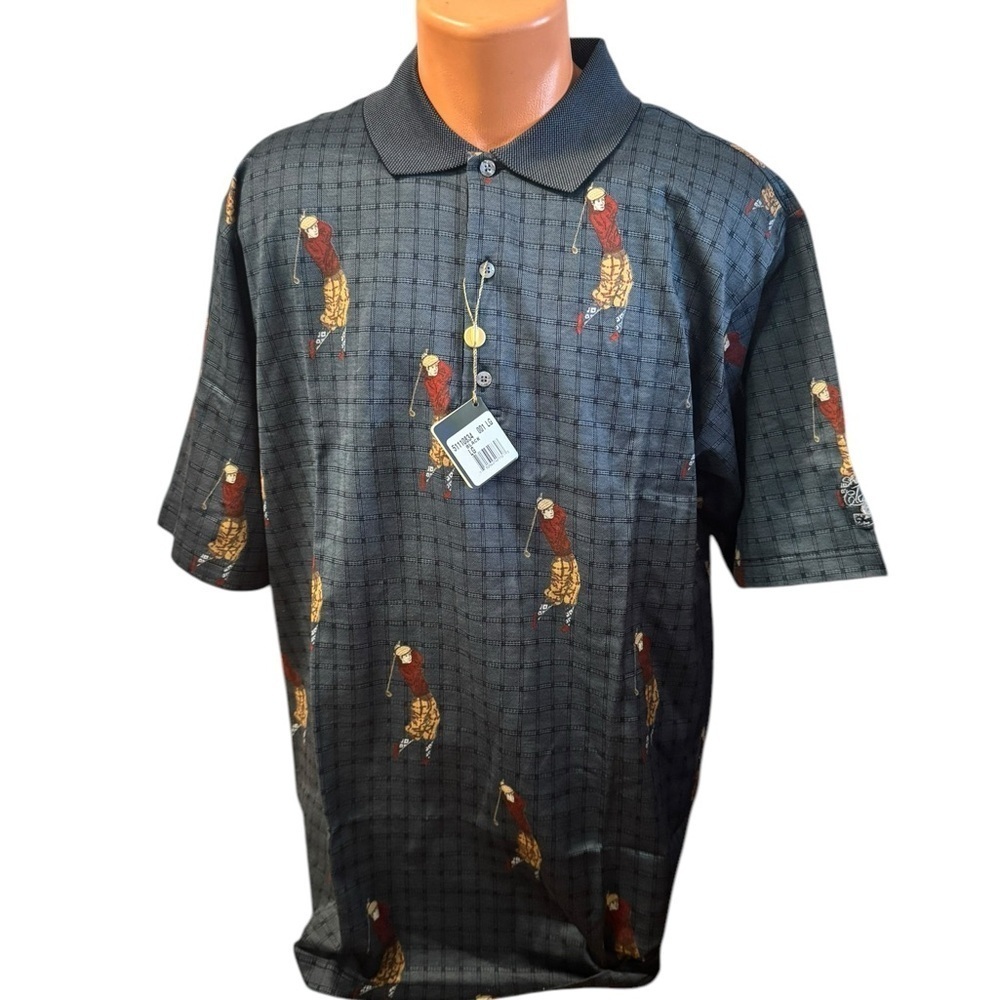 NEW Bobby Jones Collection Golf Shirt L Gray Signature Golfer Print ITALY NWT - Picture 2 of 12